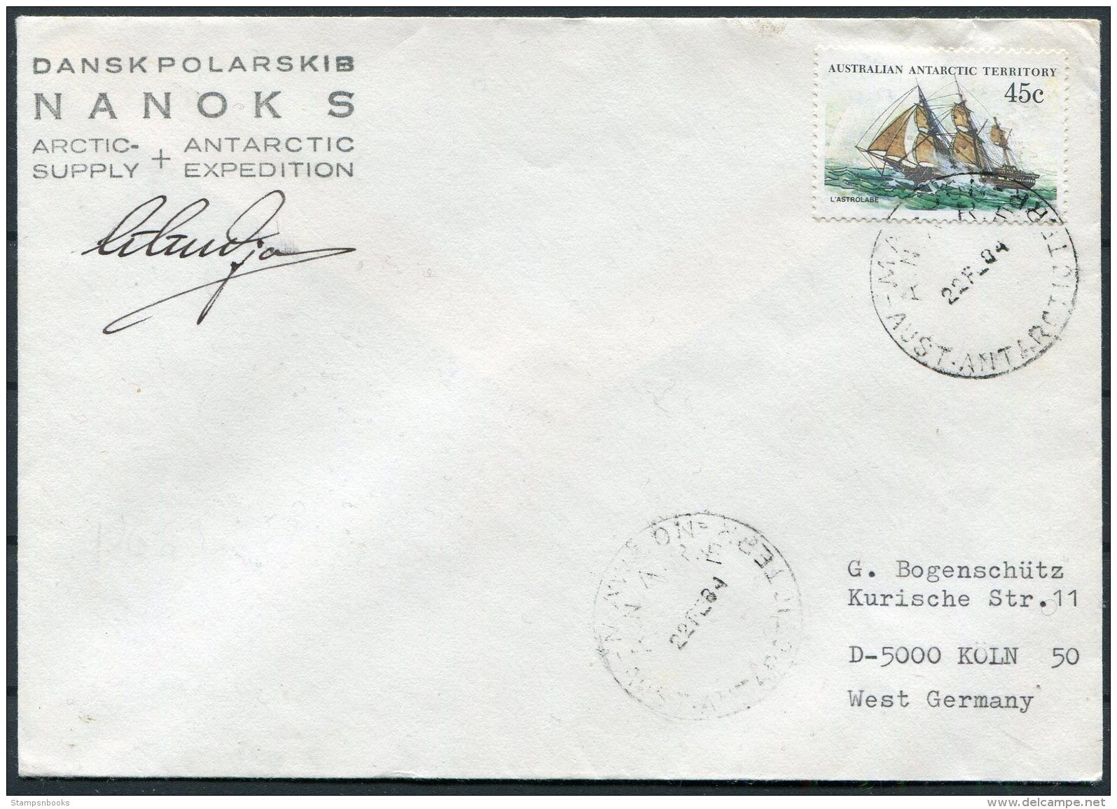 1984 AAT Casey Antarctica Polar Cover. Expedition Dansk Polarskib, Denmark Danish Ship NANOK S - Covers & Documents