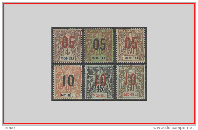 Moheli 1912 - Cat. 17/22 (MLH *) Sovrastampati - Overprinted (011135) - Unused Stamps