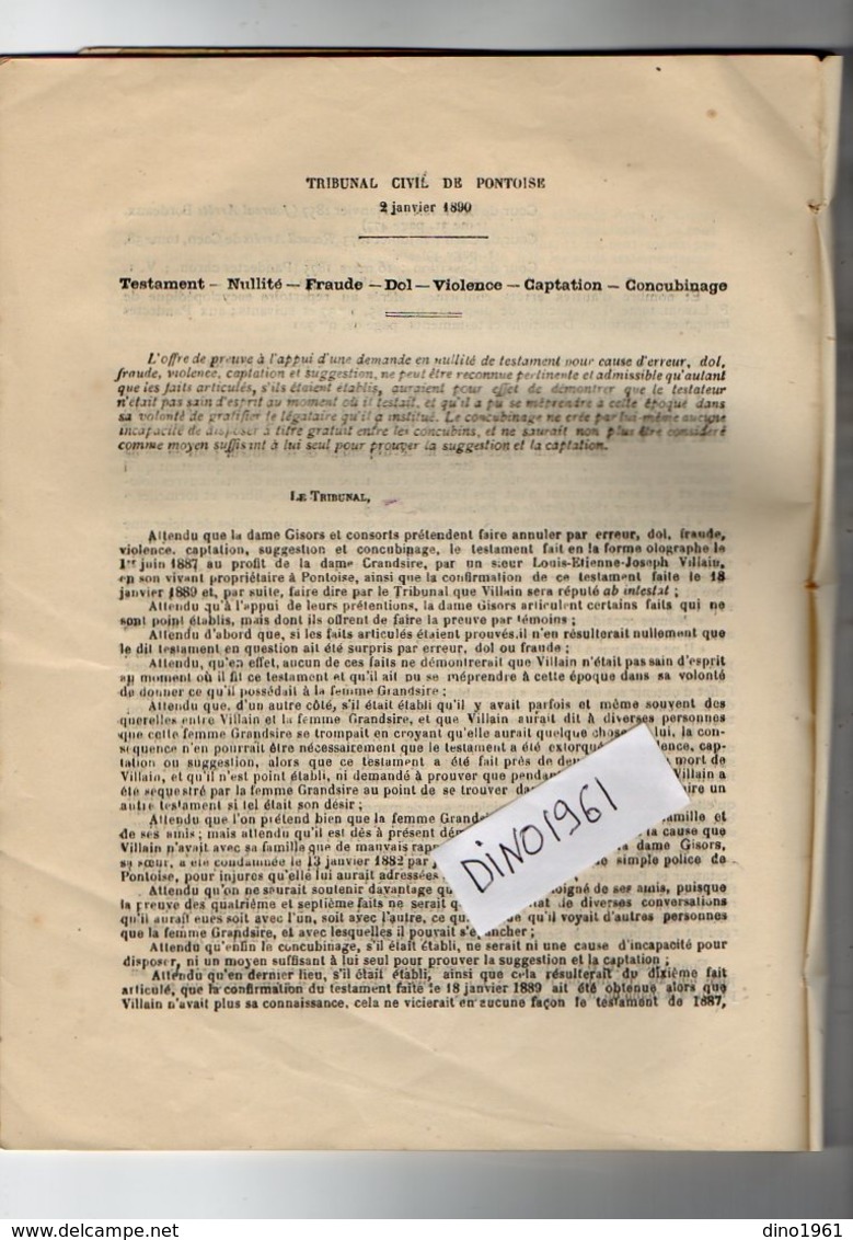 VP12.291 - Tribunal Cicil De MORLAIX 1895 - Mémoire - Affaire De La Succession De M.Benjamin GUYET De La VILLENEUVE - Collections