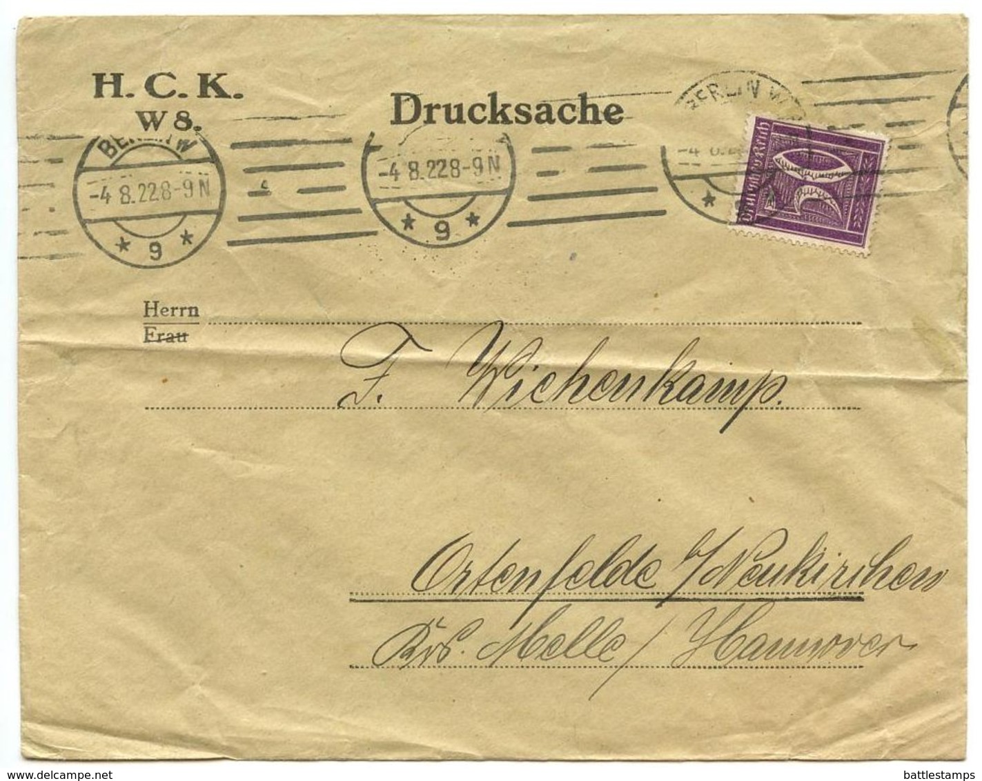 Germany 1922 Cover Berlin - H.C.K. To Ostenfelde , Neukirchen Krs. Melle - Covers & Documents