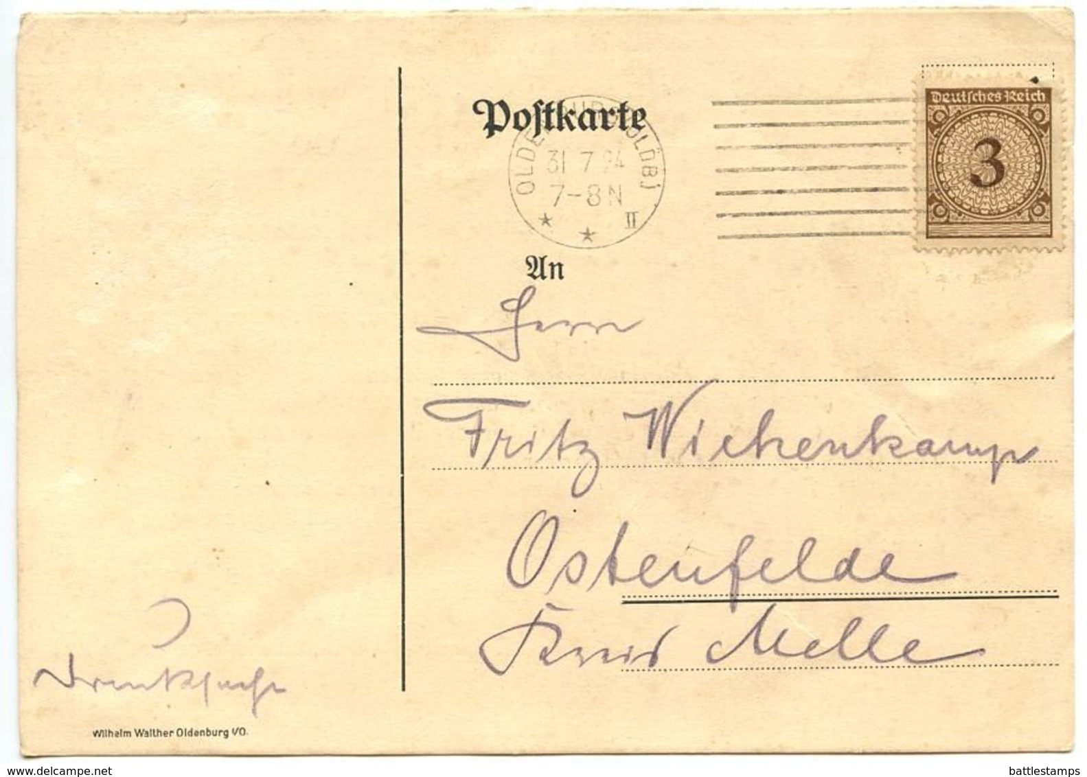 Germany 1924 Postcard Oldenburg - Verband Der Rhodeländer-Züchtervereine - Covers & Documents