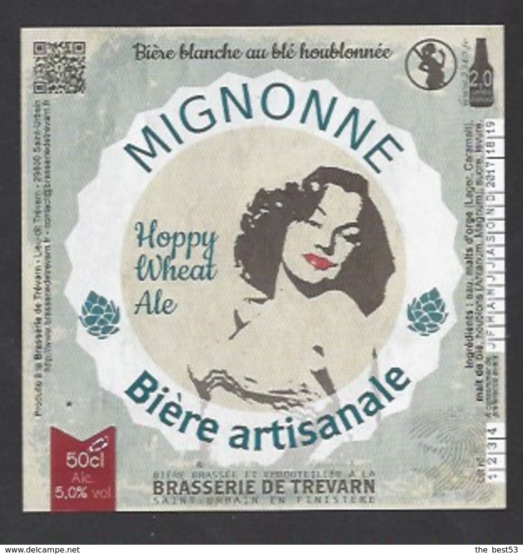 Etiquette De Bière Blanche  -  Mignonne   -  Brasserie De Trévarn  à  Saint Urbain  (29)  -  Thème Femme - Birra