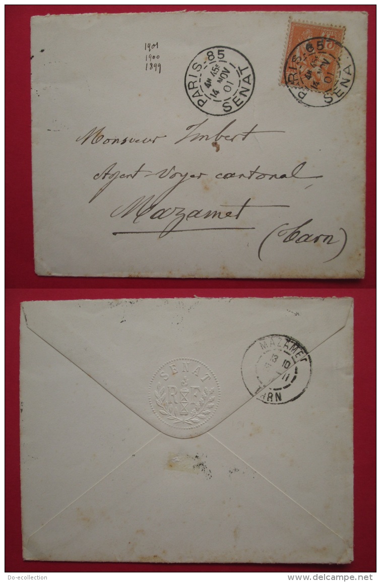 FRANCE Lettre SENAT 1901 Timbre Mouchon Oblitération PARIS SENAT - 1877-1920: Période Semi Moderne