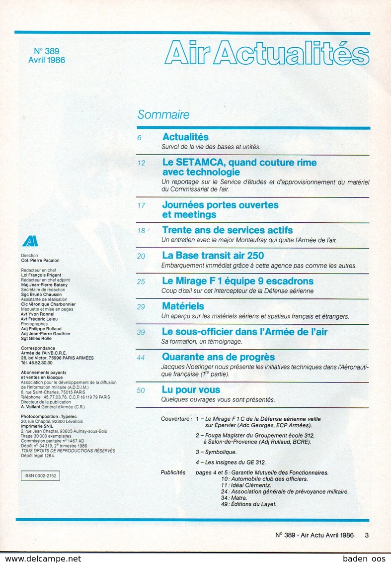 Air Actualités Avril 1986 N°389 Sommaire Sur Demande - Aviation