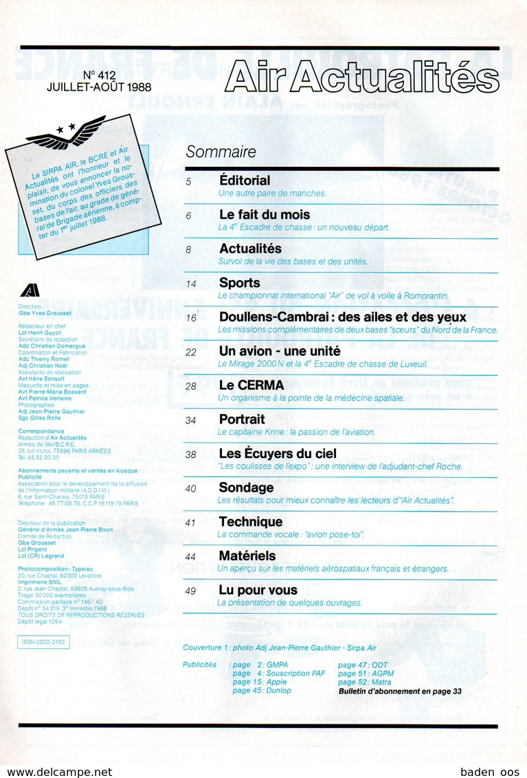 Air Actualités Juillet 1988 N°412 - Fliegerei