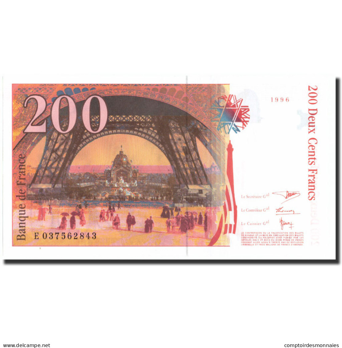 France, 200 Francs, 200 F 1995-1999 ''Eiffel'', 1996, 1996, SPL+, Fayette:75.3a - 200 F 1995-1999 ''Eiffel''