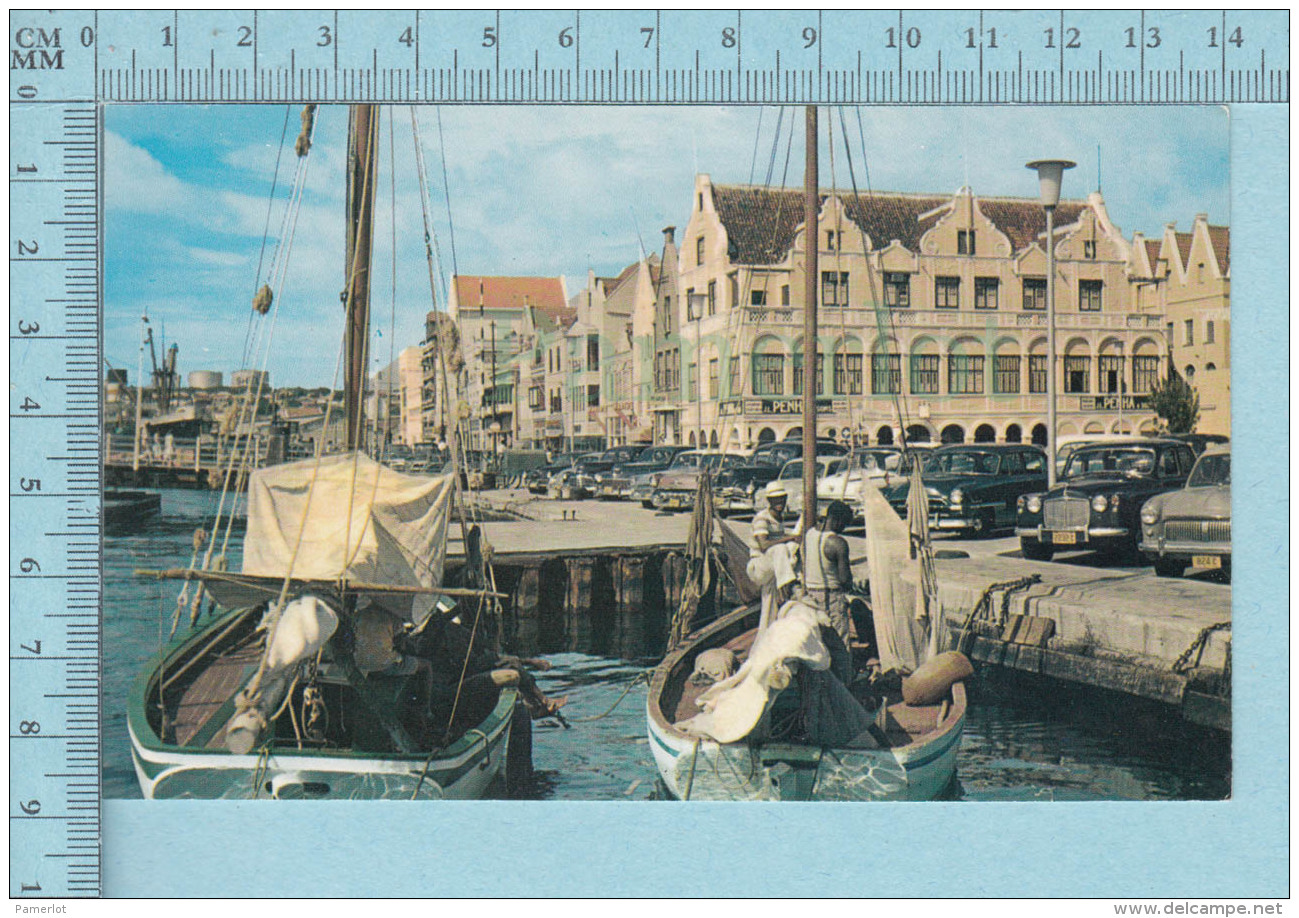 Curacao N. A. -  Water Front, Animated Old Car And Fishing Boat -  Postcard,  Carte Postale - Curaçao