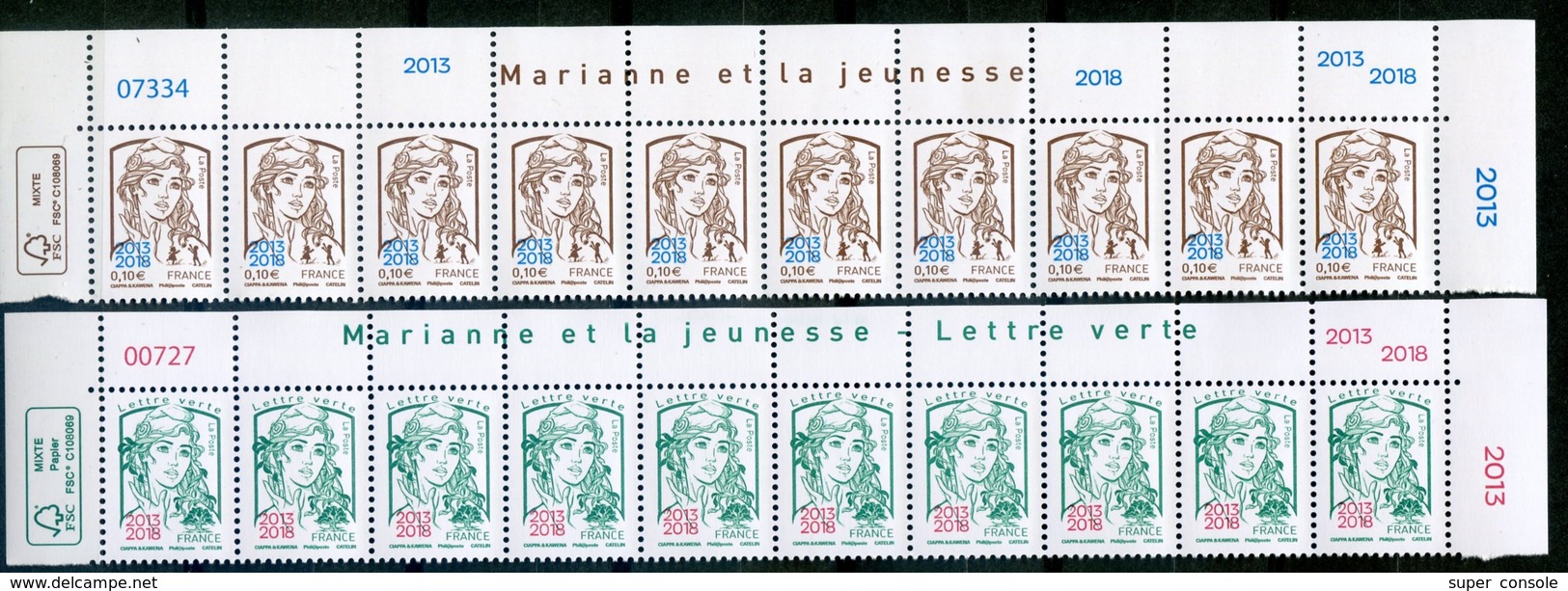 FRANCE 2018   Marianne Et La Jeunesse Surchargée 2013 2018 Bandes De 10 Timbres Haut De Feuille - 2013-2018 Marianne De Ciappa-Kawena