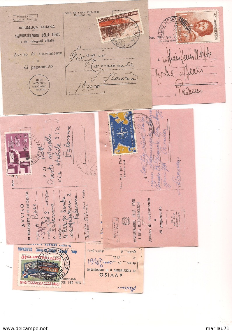 7753 REPUBBLICA 5 AVVISI RICEVIMENTO FRANCOBOLLI SINGOLI ISOLATI - 1946-60: Storia Postale