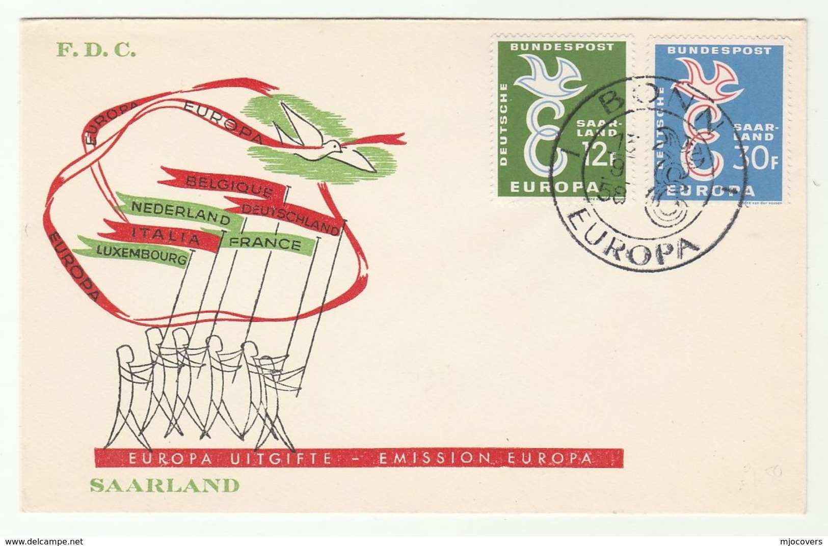 1958  SAAR FDC  EUROPA Stamps Cover Edition ENA Bruxelles - FDC