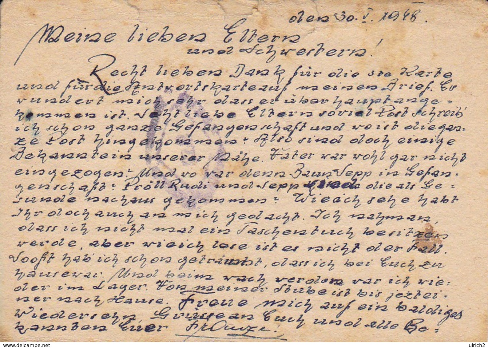 Kriegsgefangenenpost UdSSR Lager 7120A Nach Nenningen - 1948 (35253) - Lettres & Documents