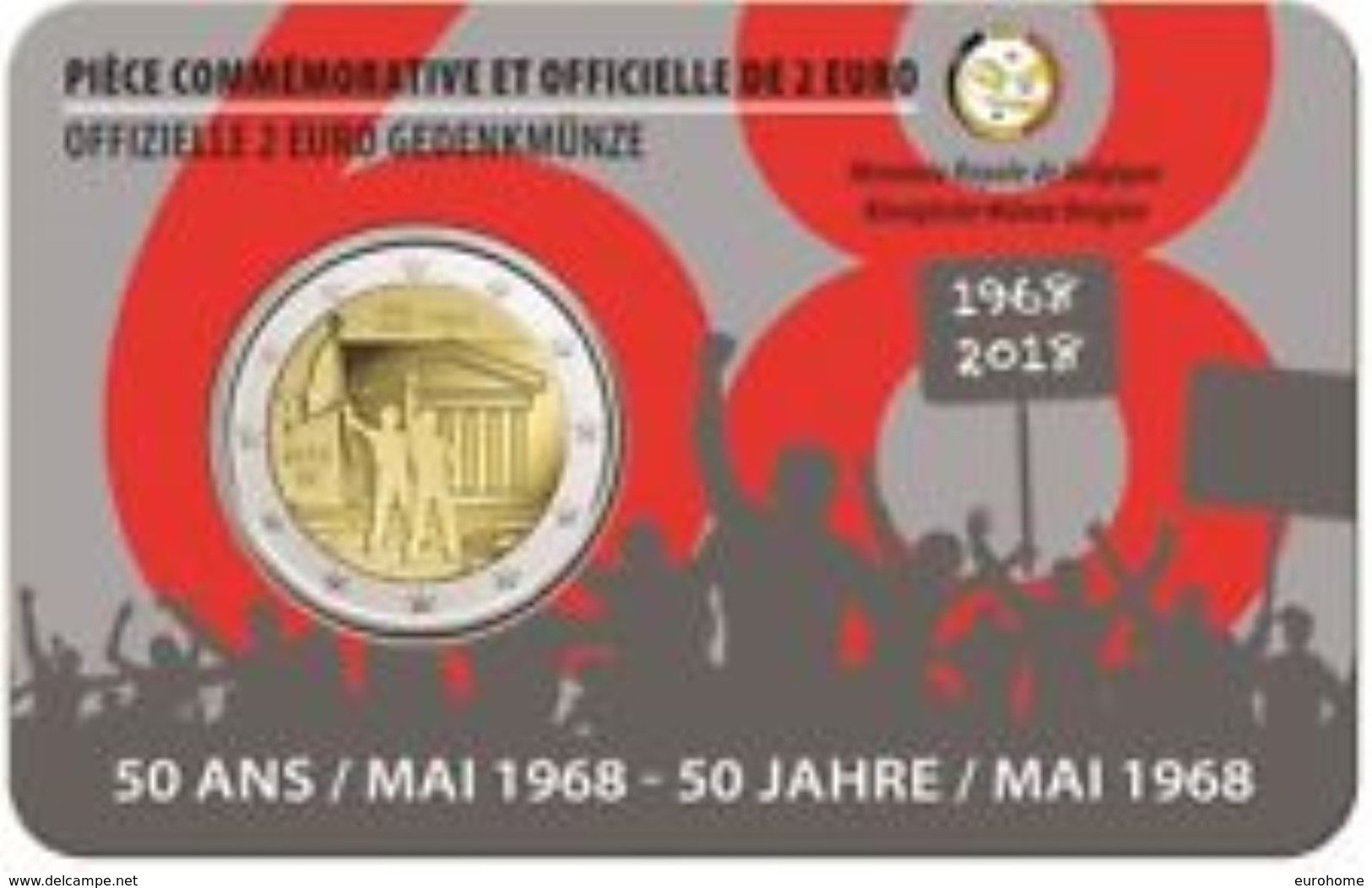 Belgie 2018  2 Euro Commemo  Révolte D'étudiants 1968   Version Français     In Coincart   Extreme Rare !!! - België