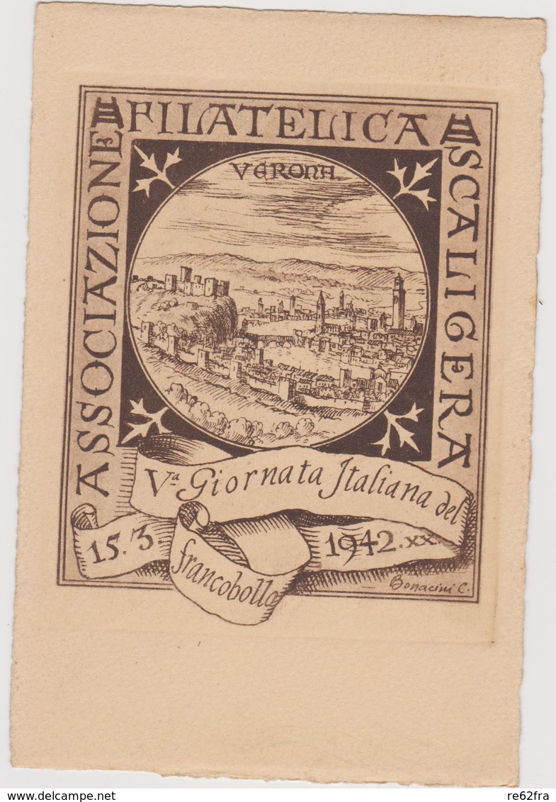V° Giornata Italiana Del Francobollo, Verona 15 Marzo 1942, Cartolina Ufficiale Con Annullo - F.G. - Esposizioni Filateliche