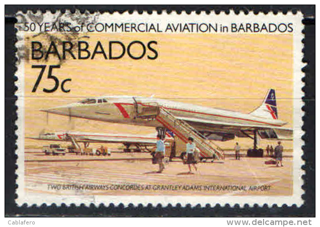 BARBADOS - 1989 - CONCORDE IN AEROPORTO - 50° ANNIVERSARIO DELL'AVIAZIONE CIVILE NELLE BARBADOS - USATO - Barbados (1966-...)