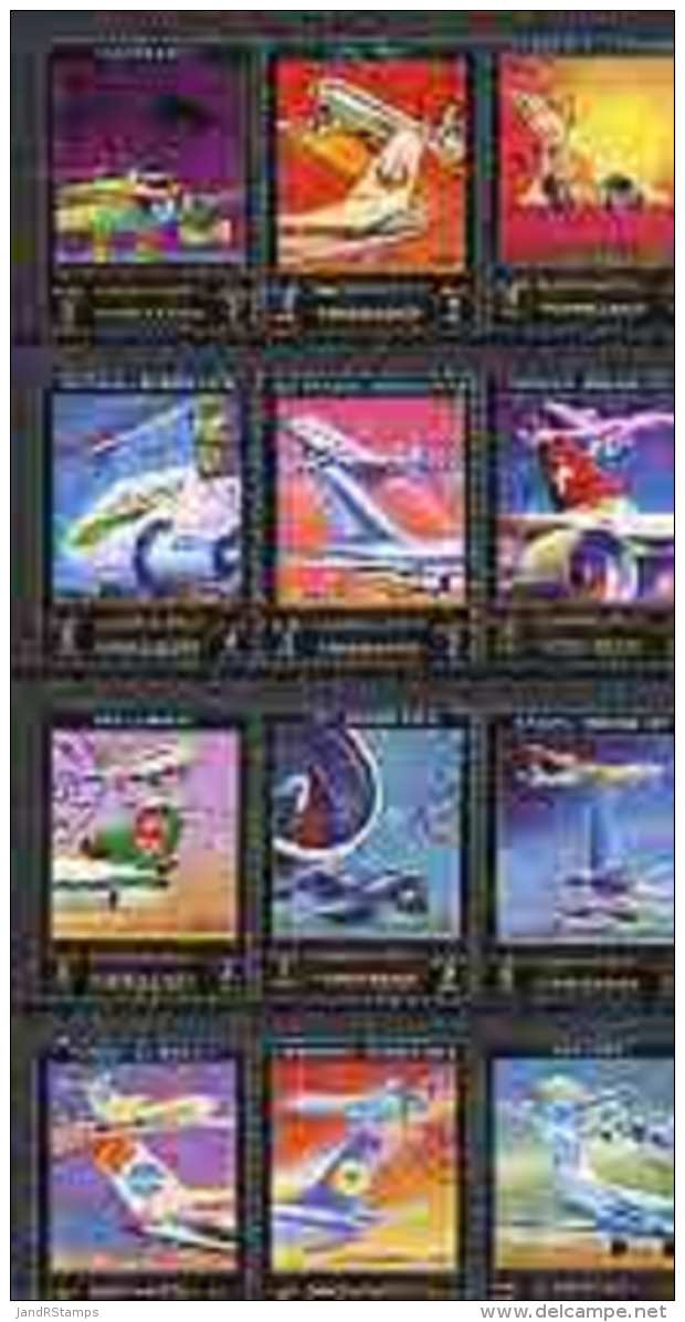 51561 (airplanes, Aviation) Ajman 1972 Aircraft &amp; Airlines Perf Set Of 12 Cto Used* - Airplanes