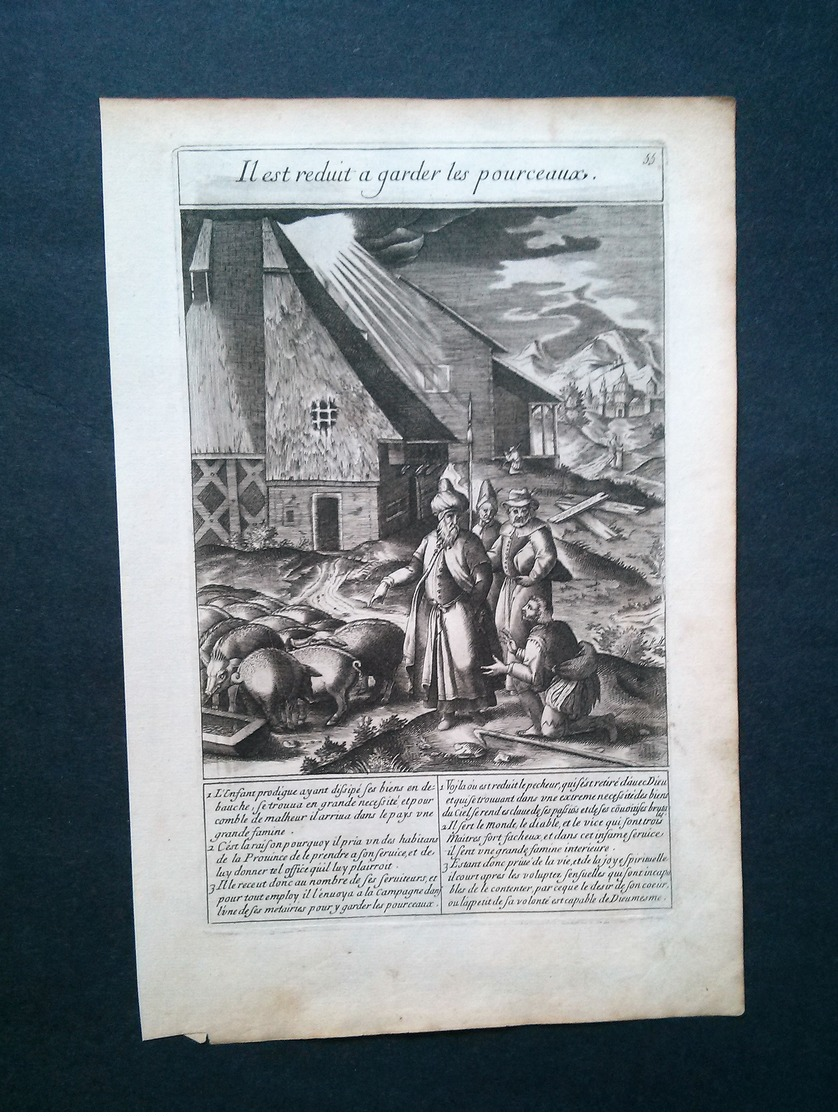 Il Est Réduit à Garder Les Pourceaux, Gravure Ancienne De 1663 - Prints & Engravings