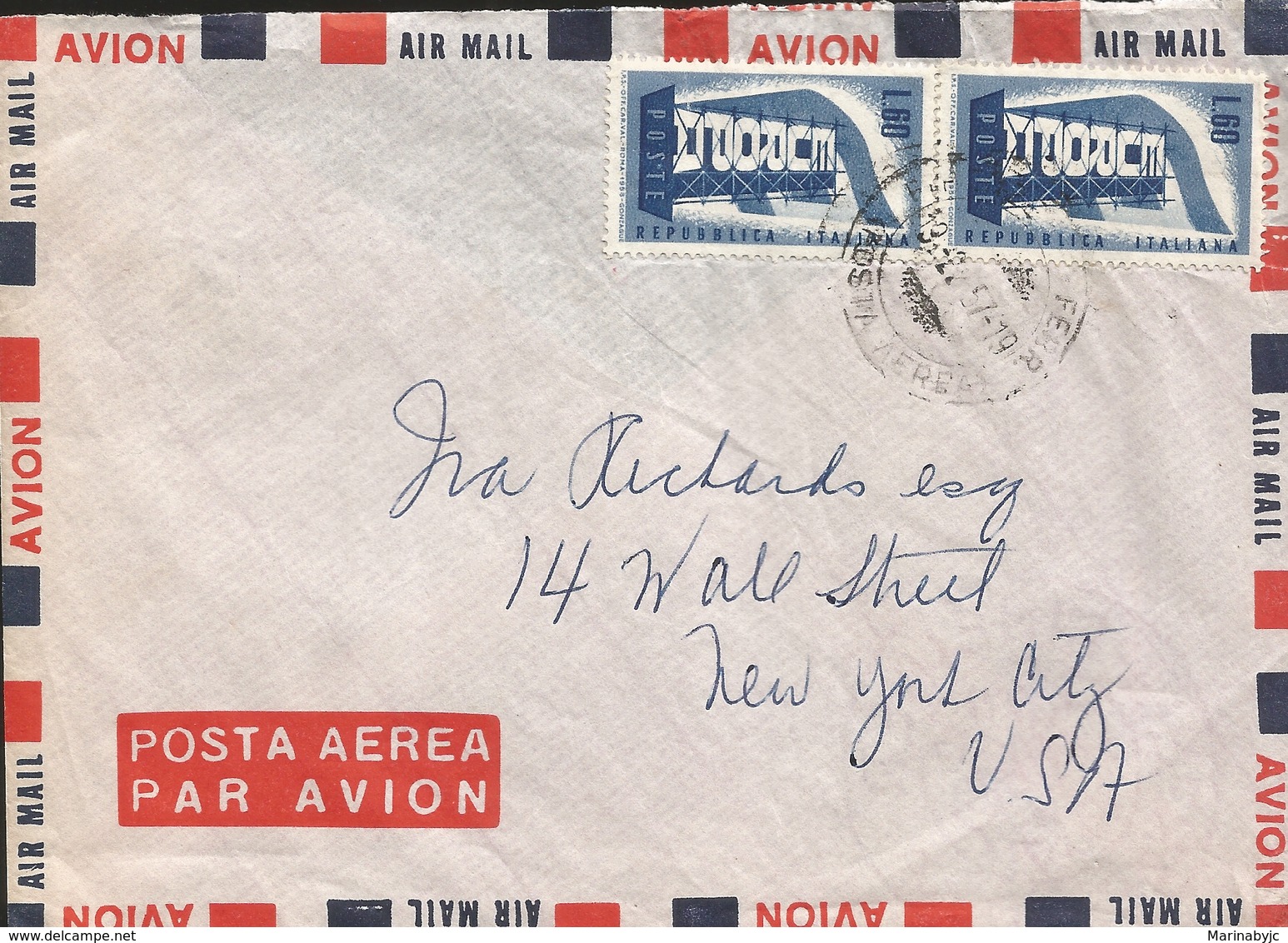 M) 1957, ITALY, AIR MAIL, POSTAL STAMP OF EUROPA POST, - Unclassified