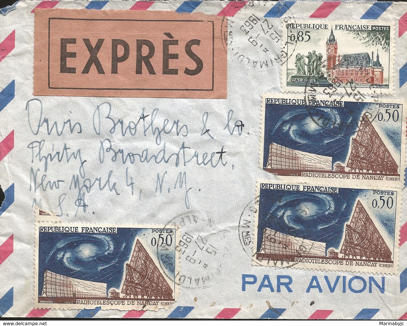 M) 1963, FRANCE, EXPRESS, TELESCOPE, ANTENNAS, CIRCULATED COVER FROM ITALIE TO USA, - Other & Unclassified