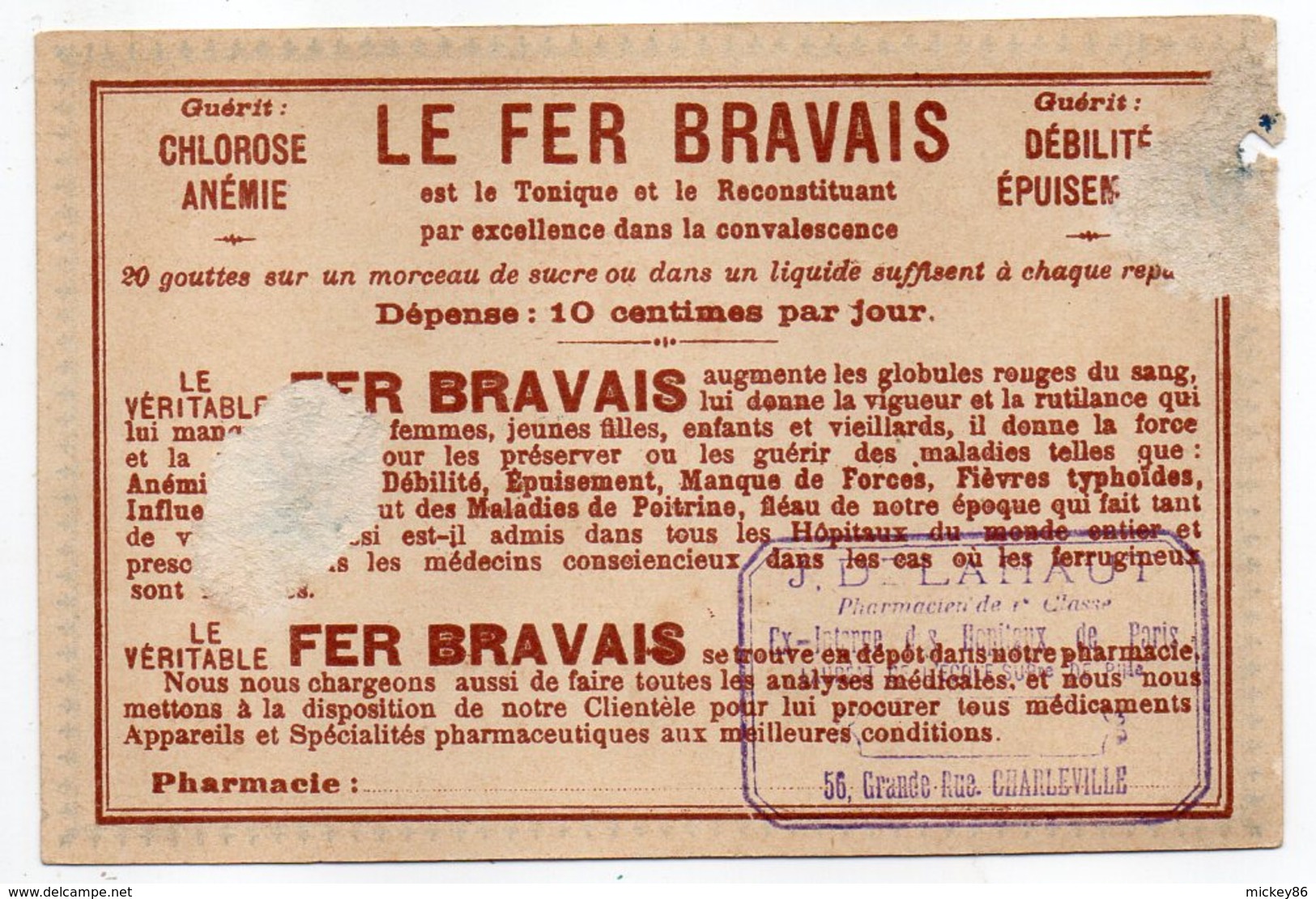 Chromo--LE FER BRAVAIS--Pharmacie J.D  LAHAUT --CHARLEVILLE-08-Ardennes - Autres & Non Classés