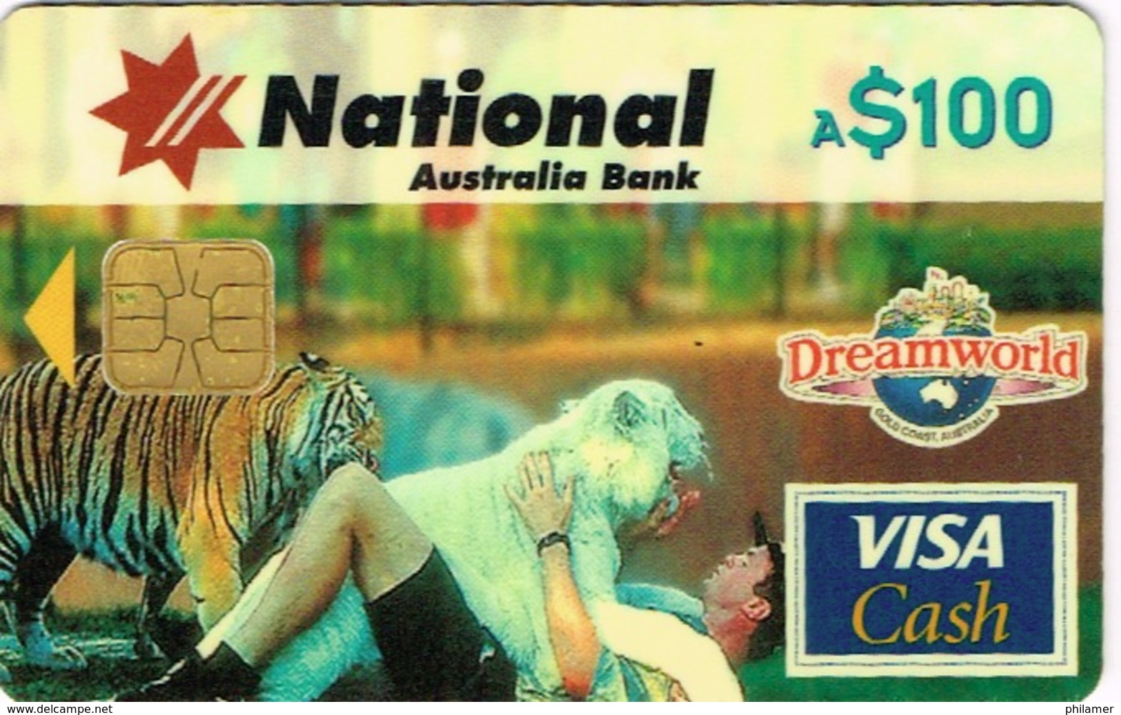 Australie Telecarte Et Carte Credit 100 $ National Australia Bank Cash Card Visa Essai Goldcoast Dreamworld Tiger TBE - Non Classés