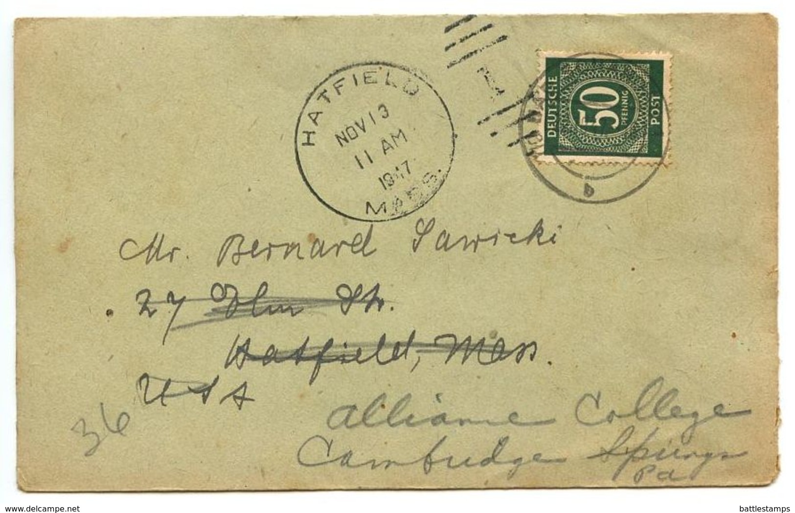 Germany 1947 Cover Bad Schandau To Hatfield, Massachusetts, Scott 551 - Covers & Documents