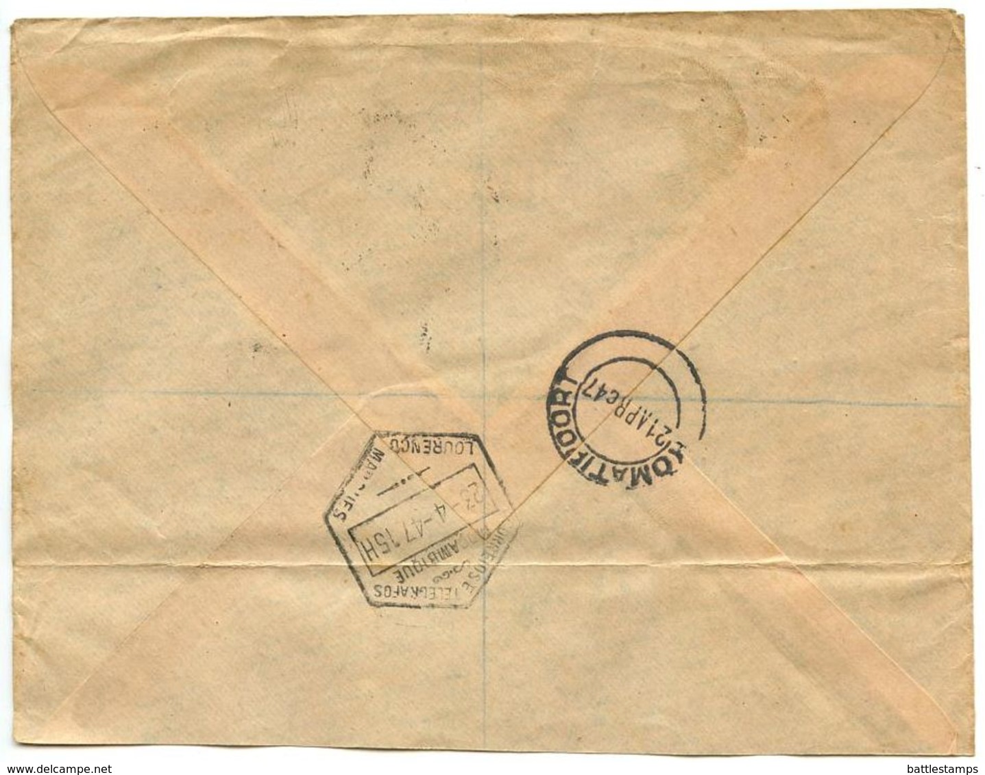 South Africa 1947 Registered Cover Komatipoort To Ressano Garcia, P.E.A., Scott 103-105 - Covers & Documents