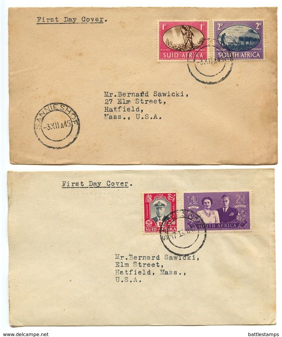 South Africa 1945/47 2 FDCs Royal Family & Allied Victory, Sannieshof Postmarks - FDC