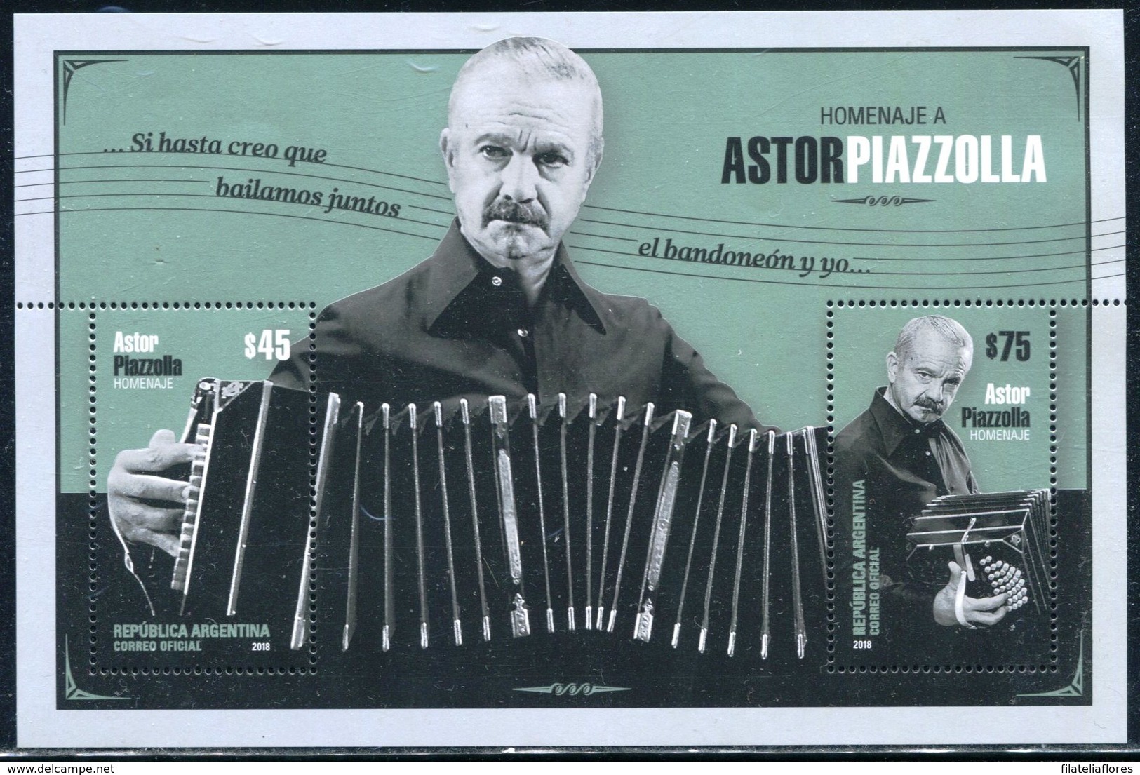 Argentina - Hoja Block Homenaje A Astor Piazzolla (emisión Año 2018) - Hojas Bloque