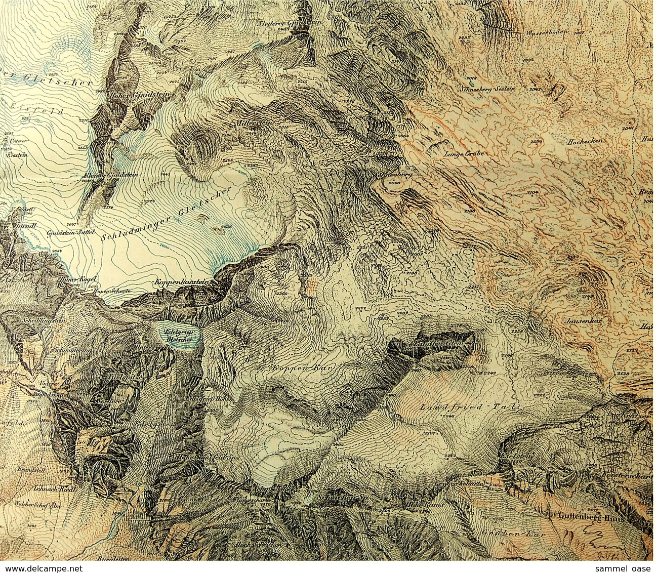 1915  -  Topographische Karte  -  Dachsteingruppe / Dachstein  -  ca. 91 x 77 cm