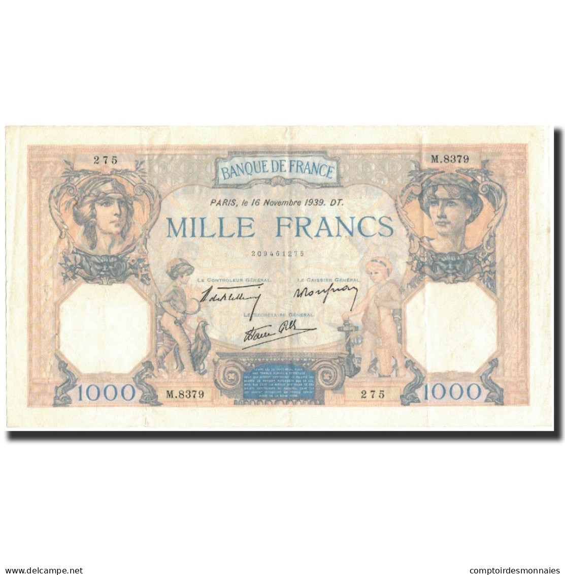 France, 500 Francs, 1 000 F 1927-1940 ''Cérès Et Mercure'', 1939-11-16, SUP - 1 000 F 1927-1940 ''Cérès Et Mercure''