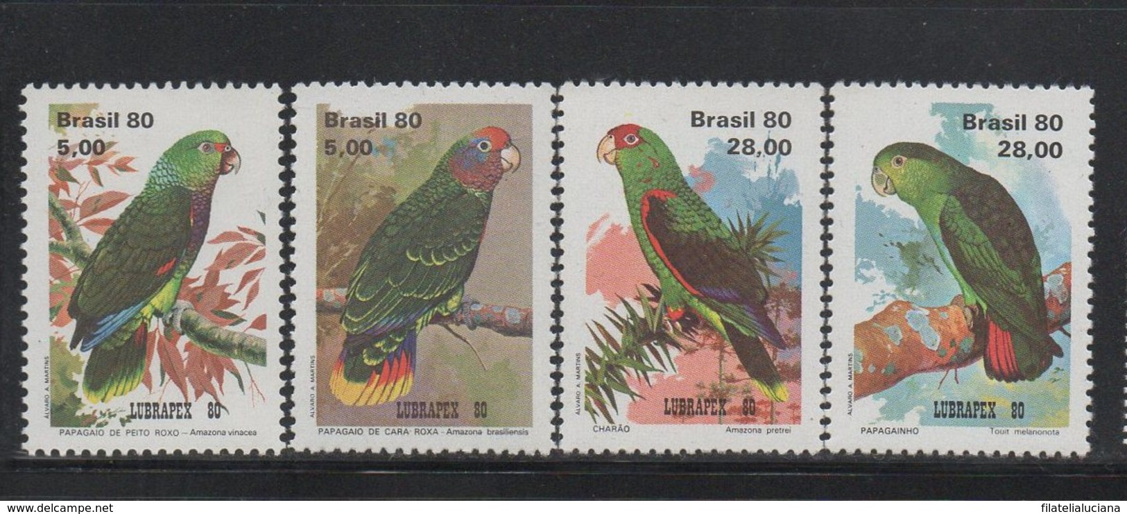 BIRDS 1980 BRAZIL Lubrapex (Parrots) Set SG 1866-9 MNH Set - Parrots