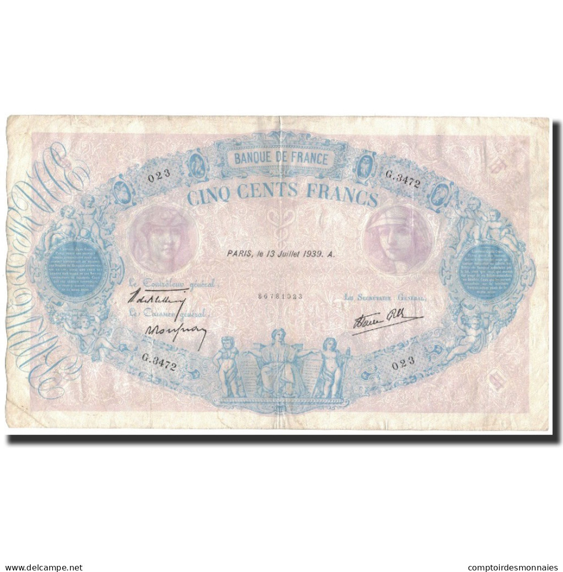 France, 500 Francs, 500 F 1888-1940 ''Bleu Et Rose'', 1939-07-13, TTB - 500 F 1888-1940 ''Bleu Et Rose''