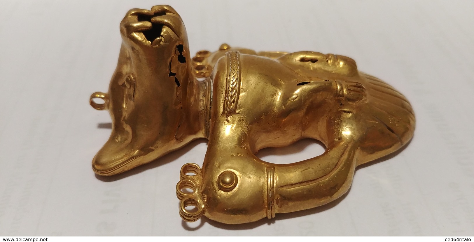TAIRONA CULTURE, ZOOMORPHIC FIGURE, PRECOLOMBIAN, LOST WAX, TUMBAGA, GOLD PLATED, SIERRA NEVADA, COLOMBIA, UNIQUE, 73 G. - Sonstige & Ohne Zuordnung