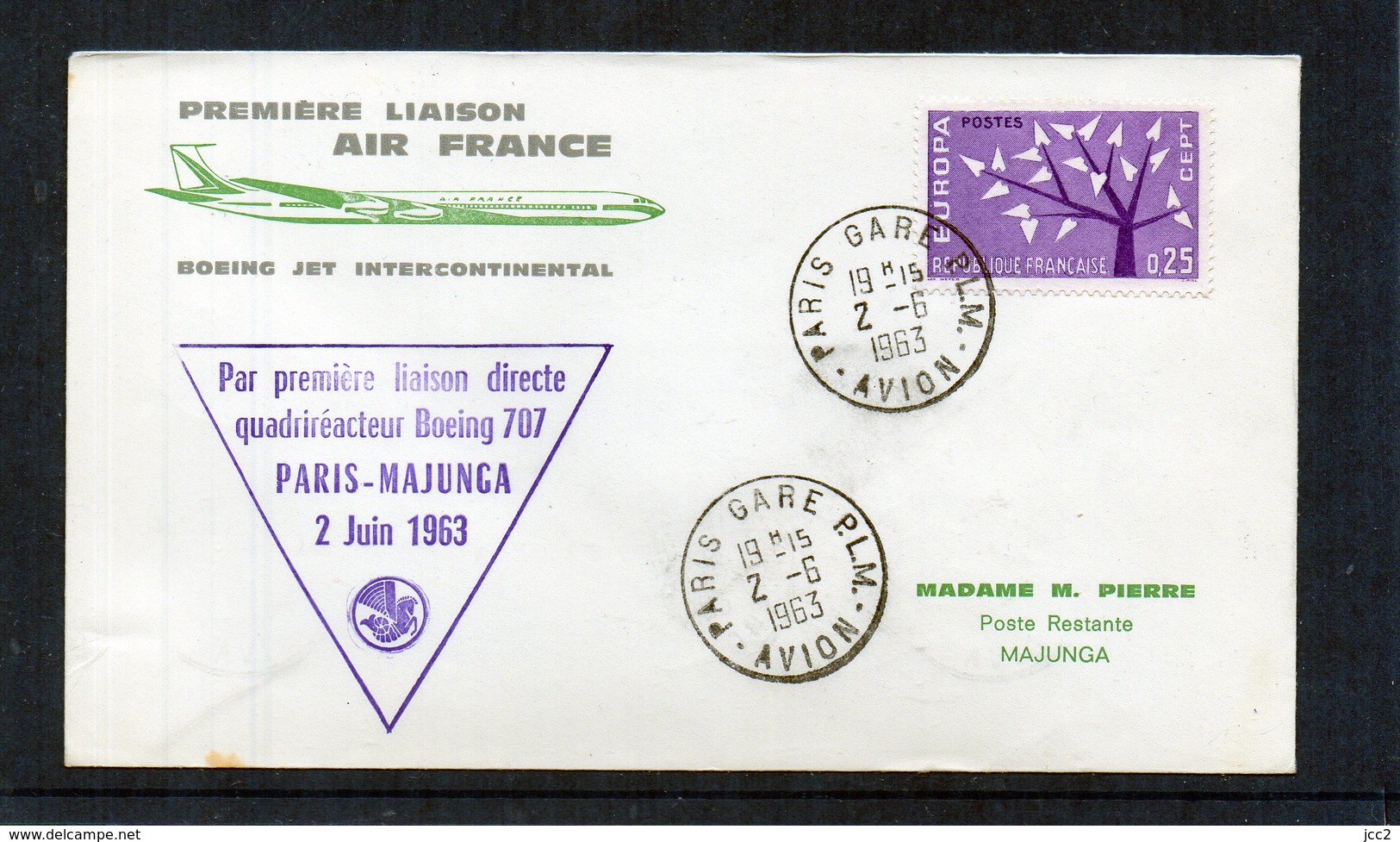 1ere. Liaison AF Paris-Majunga Madagascar Boeing - 707 02/06/1963 - 1960-.... Lettres & Documents