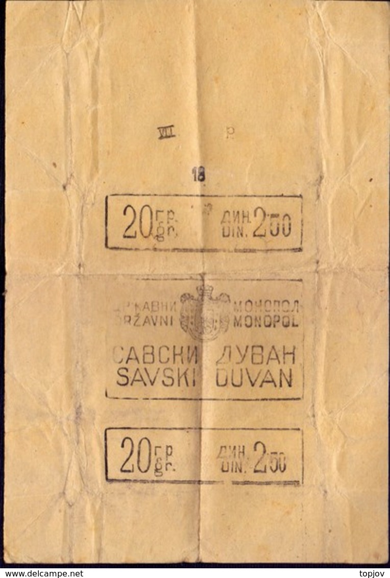 KINGDOM YUGOSLAVIA - CROATIA - Package Of Shredded Tobacco  SAVA  TOBACCO - Cc 1930 - Boites à Tabac Vides