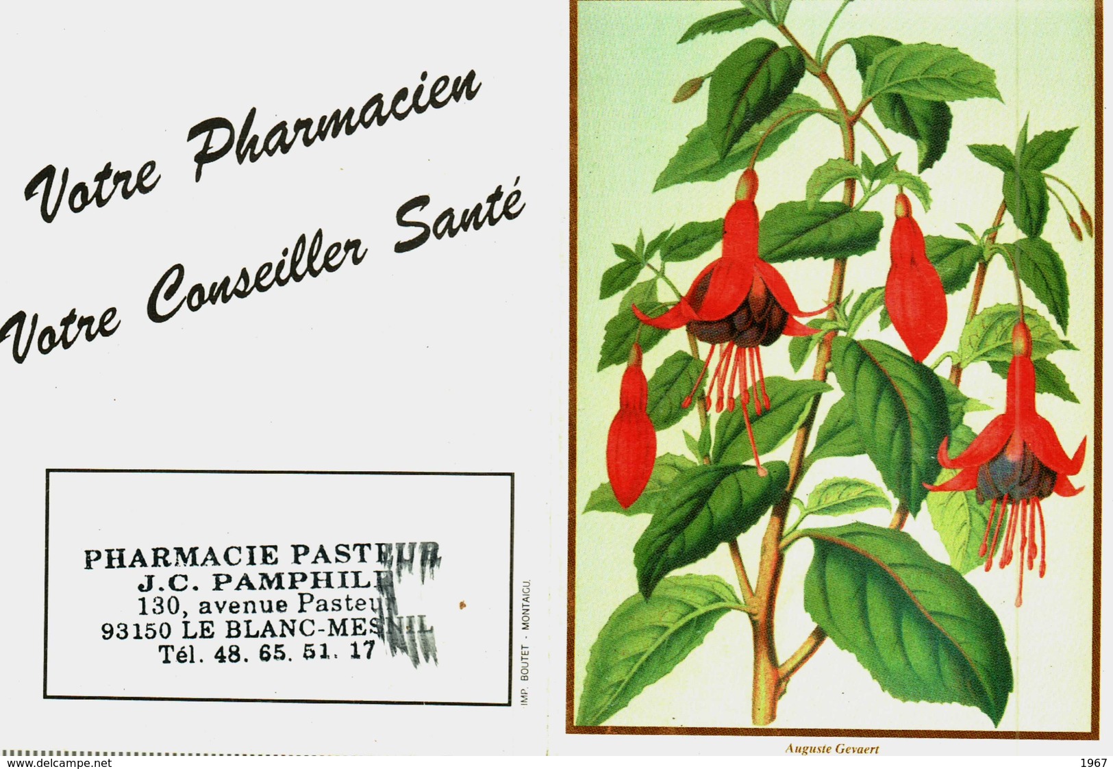 Petit Calendrier De Poche  1998 - Fleurs Fluschia   - Pharmacie à Blanc-Mesnil - Formato Piccolo : 1991-00