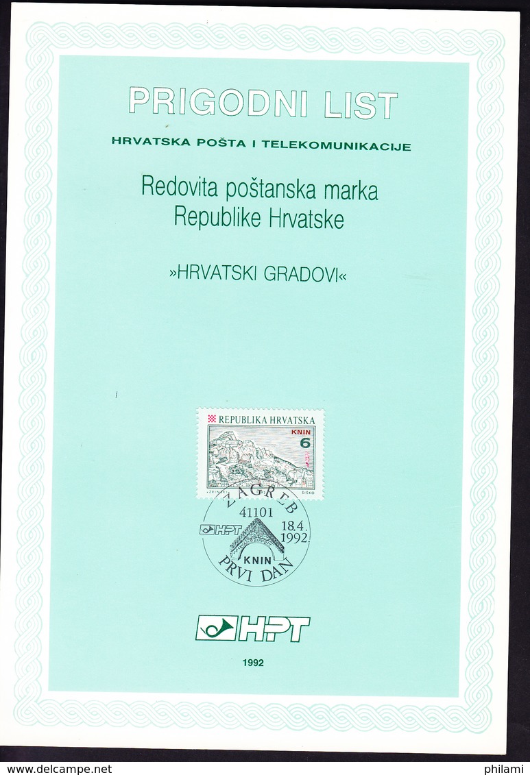 CROATIE, FIRST DAY SHEET, ETB, YT 153/6. (8B114) - Croatie