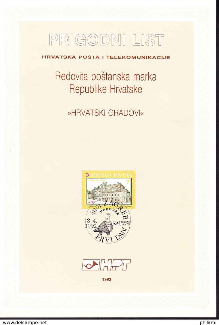 CROATIE, FIRST DAY SHEET, ETB, YT 153/6. (8B114) - Croatie