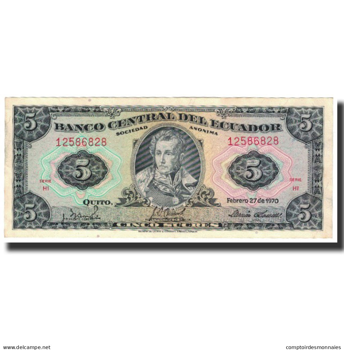 Billet, Équateur, 5 Sucres, 1970-02-27, KM:113b, SPL - Equateur