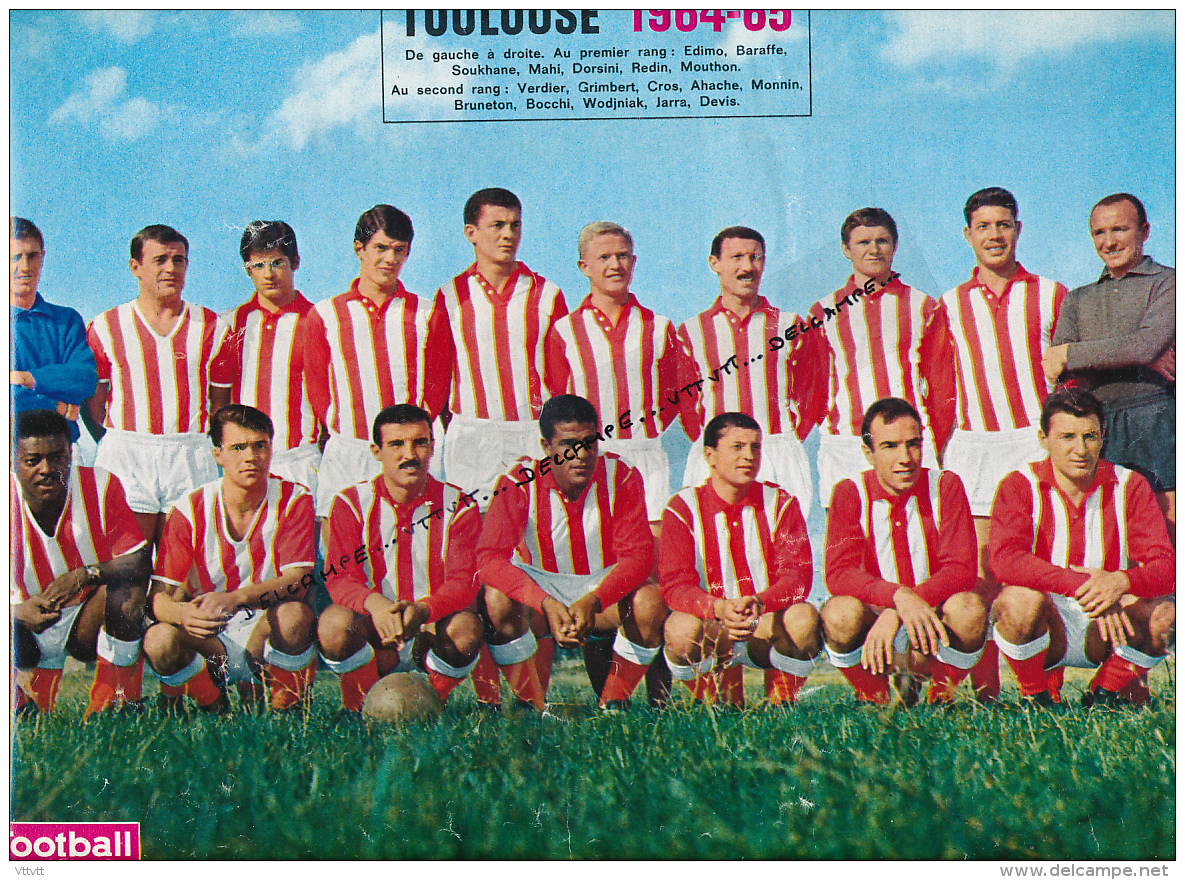 FOOTBALL : PHOTO, TOULOUSE 1964-1965, L'EQUIPE, BARAFFE, REDIN, MAHI, DEVIS, BRUNETON, MOUTHON... COUPURE REVUE (1964) - Collections