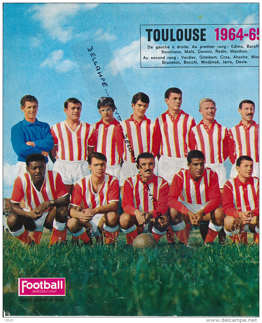 FOOTBALL : PHOTO, TOULOUSE 1964-1965, L'EQUIPE, BARAFFE, REDIN, MAHI, DEVIS, BRUNETON, MOUTHON... COUPURE REVUE (1964) - Collections