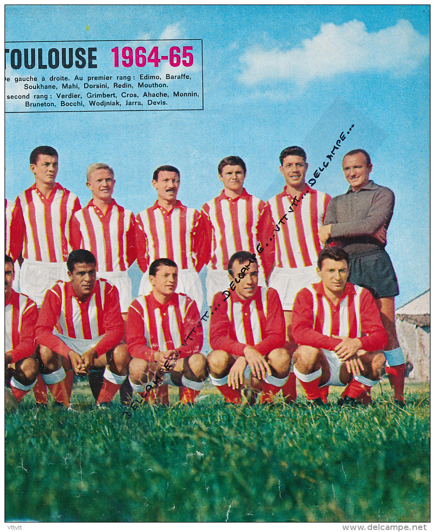 FOOTBALL : PHOTO, TOULOUSE 1964-1965, L'EQUIPE, BARAFFE, REDIN, MAHI, DEVIS, BRUNETON, MOUTHON... COUPURE REVUE (1964) - Collections