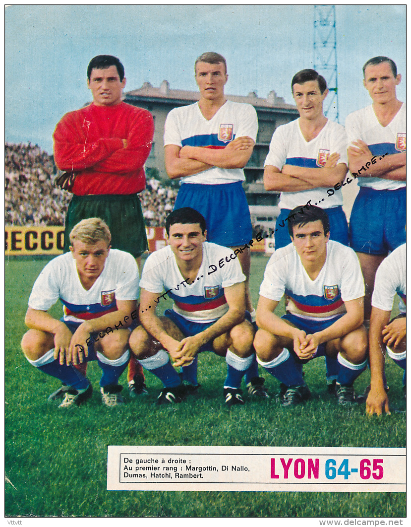 FOOTBALL : PHOTO, LYON 1964-1965, L'EQUIPE, AUBOUR, DI NALLO, RAMBERT, MIGNOT, MARGOTTIN, HATCHI... COUPURE REVUE (1964) - Autres & Non Classés