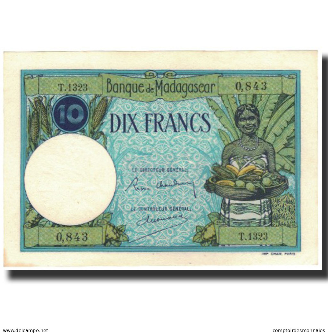 Billet, Madagascar, 10 Francs, Undated (1937-47), KM:36, SPL - Madagaskar
