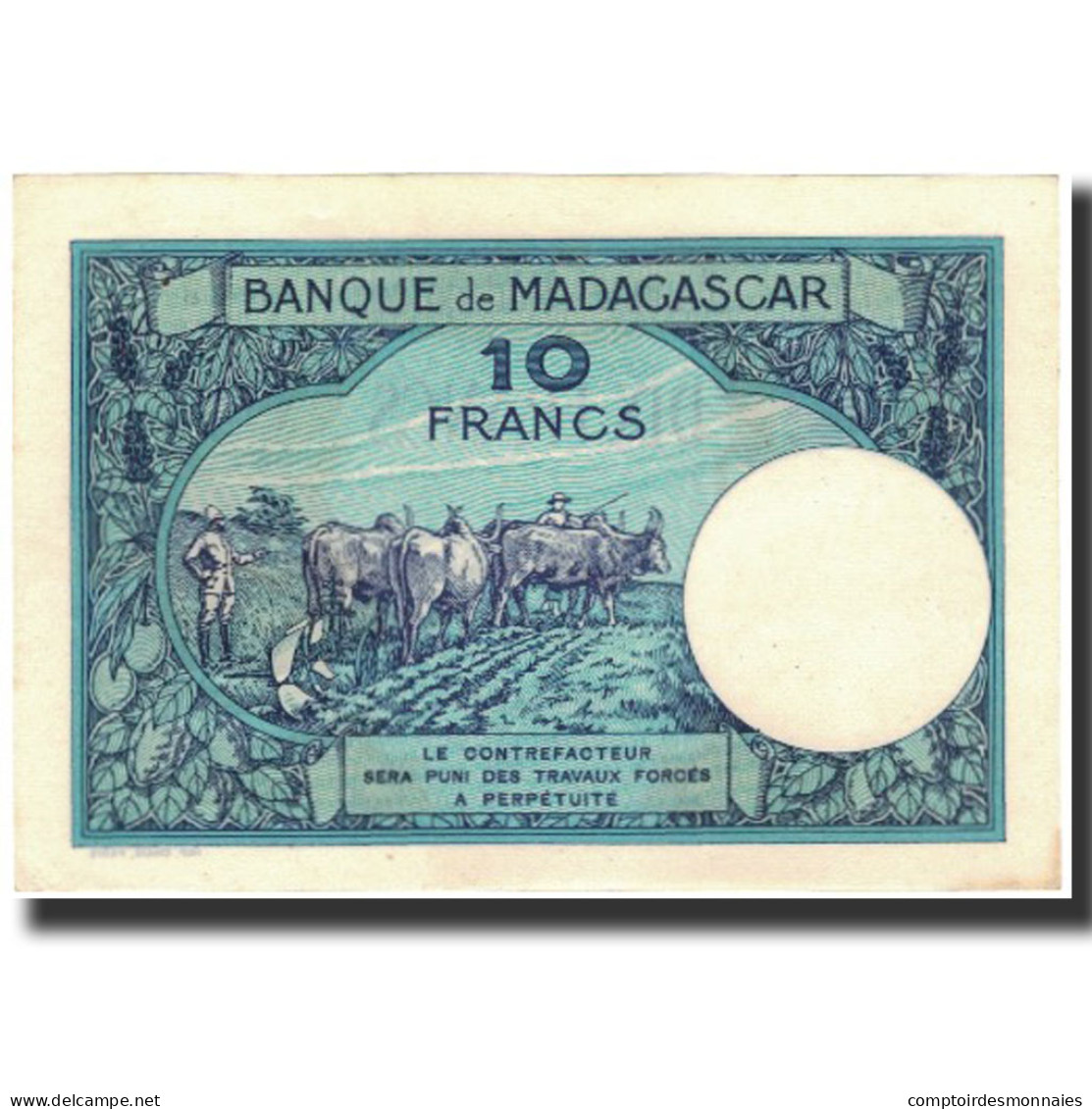 Billet, Madagascar, 10 Francs, Undated (1937-47), KM:36, SPL - Madagaskar