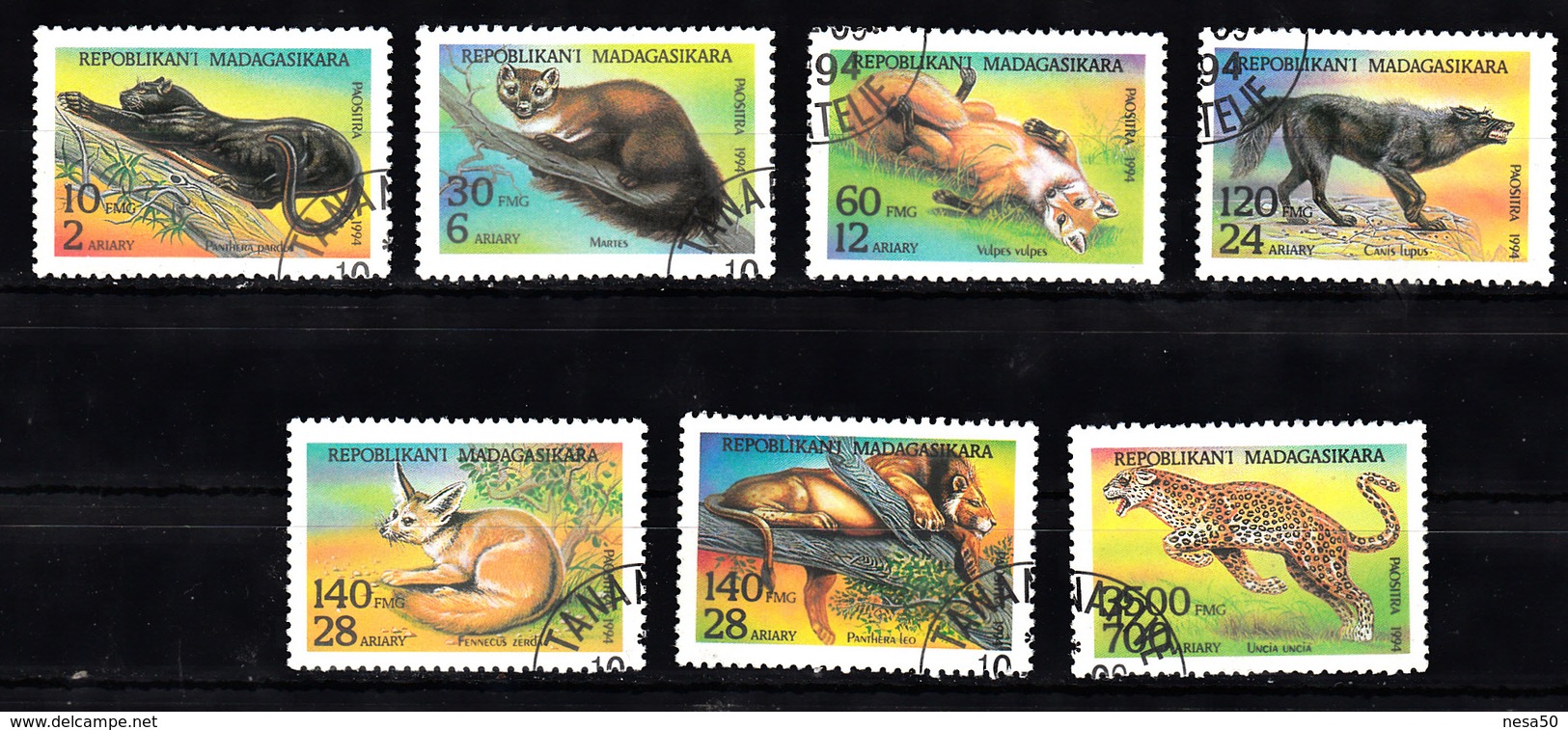 Madagaskar 1994 MI Nr 1701 - 1707 , Roofdieren, Animal, Panter, Vos, Wolf, Leeuw , Panther, Fox, Wolf, Lion - Madagascar (1960-...)