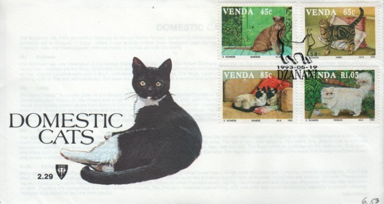 VENDA - FDC 1993 -CATS-  Mi #250-253 - Venda