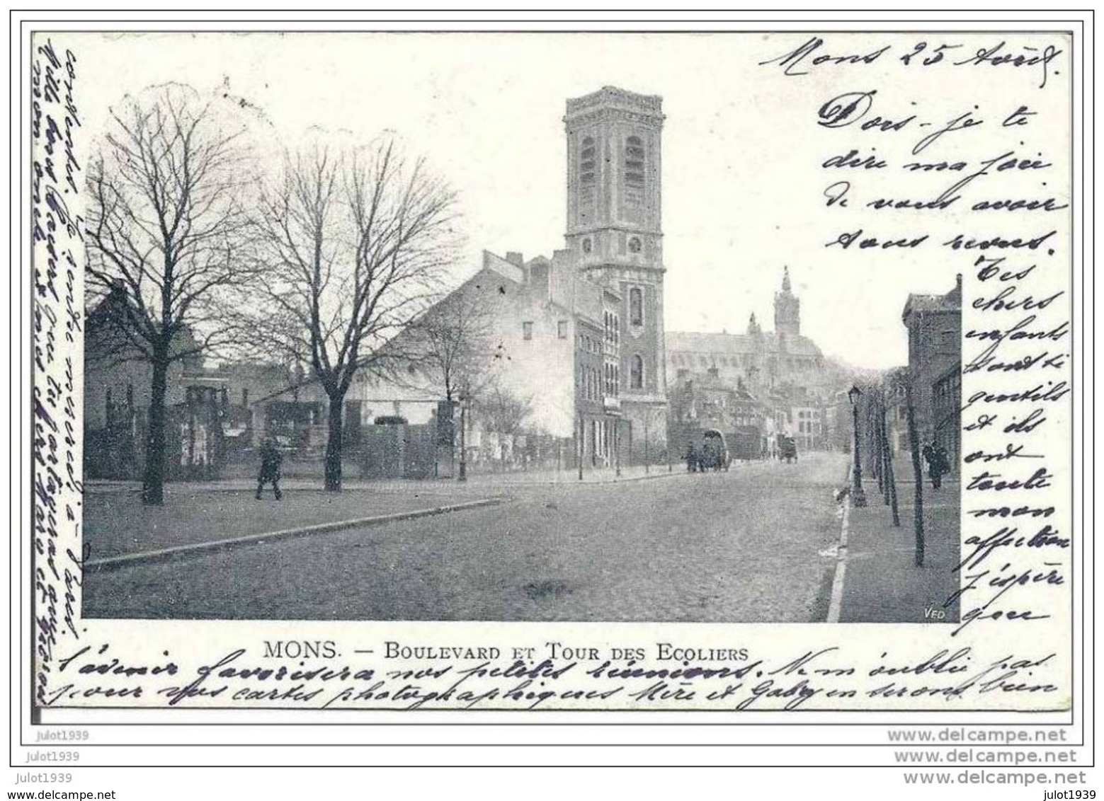 MONS ..--  Boulevard Et Tour Des Ecoliers . 1902 Vers BEAUMONT ( Mme BRICUSSE ) .  Voir Verso . - Mons