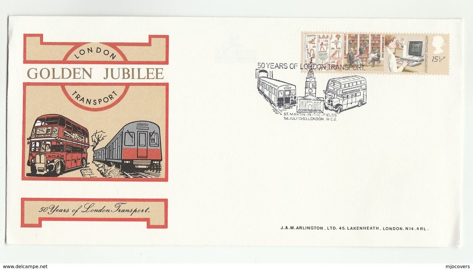 1983 LONDON TRANSPORT JUBILEE - BUS - UNDERGROUND TRAIN - EVENT COVER St Martins London GB Stamps Railway - Bus