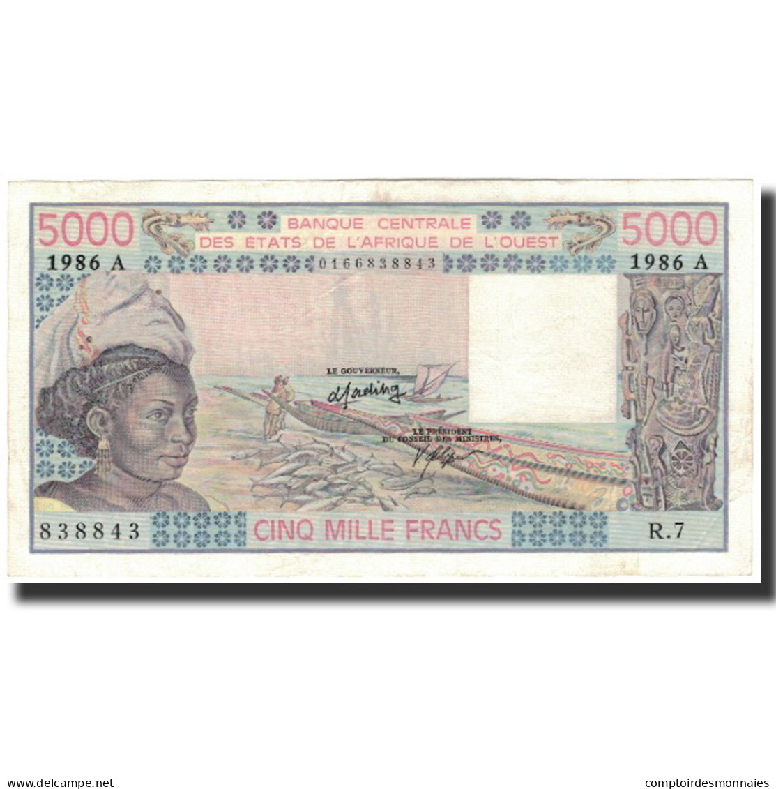 Billet, West African States, 5000 Francs, 1986, KM:108Ao, SUP+ - Westafrikanischer Staaten